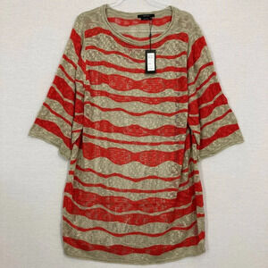 New Vertigo Red/Oatmeal Open Knit‎ Relaxed 3/4 Sleeve Long Tunic Sweater XL